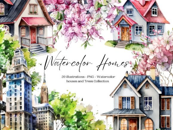 Download Watercolor House Clipart PNG Bundle - Watercolor house Collection