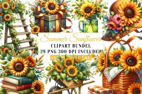 Download Watercolor Summer Sunflower Clipart Bund - Premium Resources