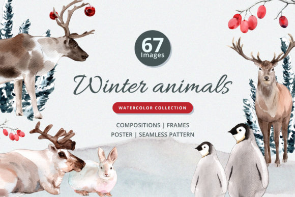 Download Winter Animals Watercolor Collection - Collection Collection