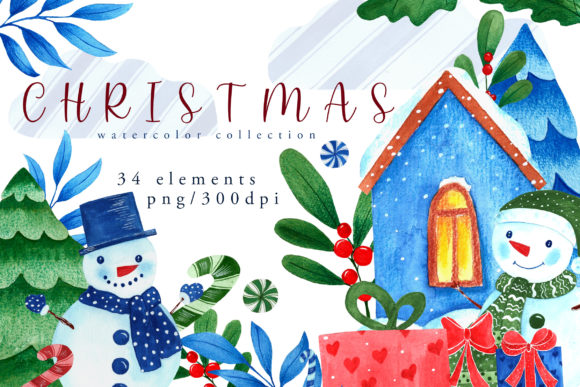 Download Christmas Watercolor Elements Collection - Collection Collection