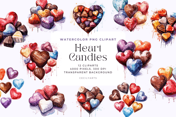 Download Watercolor Heart Candies Cliparts - Candies Collection