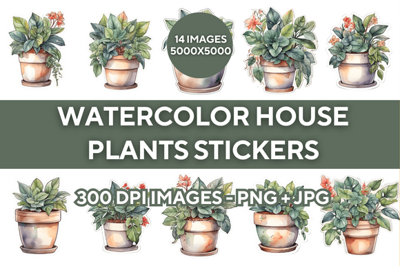 Download Watercolor House Plants Stickers Bundle - Watercolor house Collection