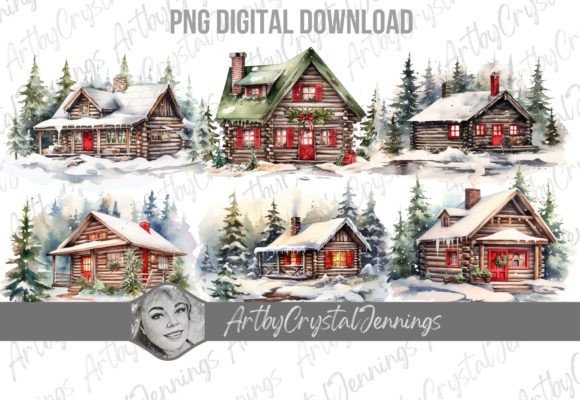 Download Christmas Log Cabin Watercolor House PNG - Watercolor house Collection