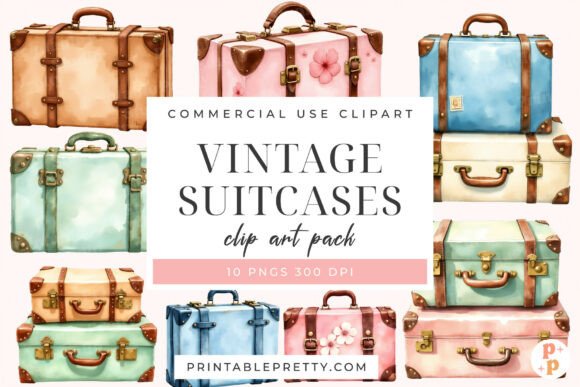 Download Vintage Suitcase Watercolor Clipart PNG - Suitcase watercolor Collection